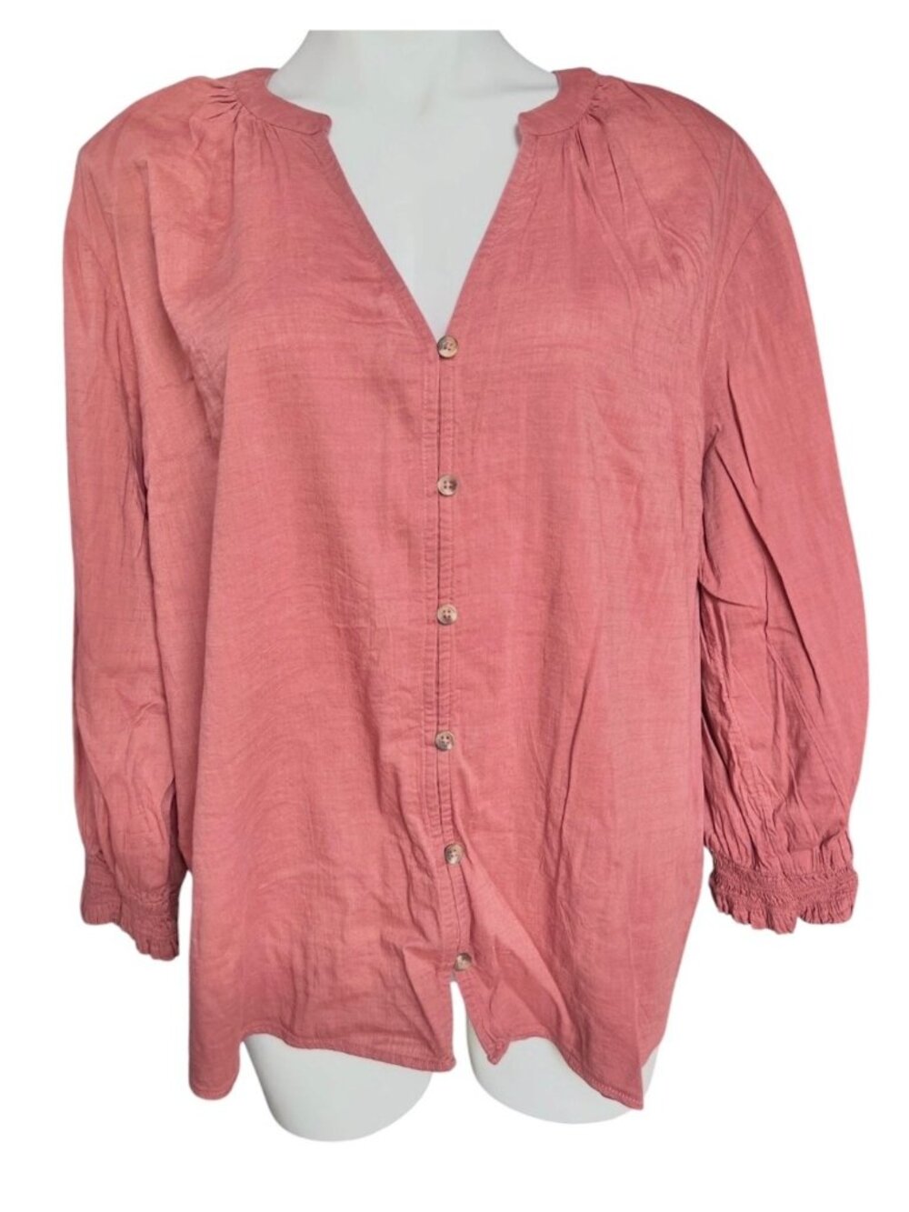 SonomaTop Womens 2X Dark Peach Long Sleeve Button Front Cotton/Rayon Peasant